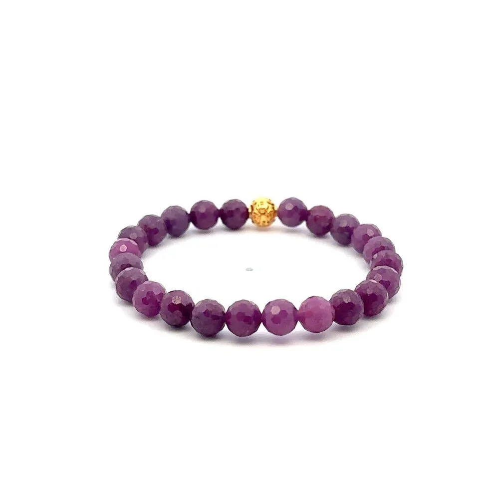 18K Gold Money Coin Ball Bracelet Gemstones Ruby July Birthstones Micro Faceted - Picture 3 of 5